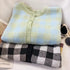 Fashion Versatile Contrast Checkered Knitted Two Piece Cardigan
